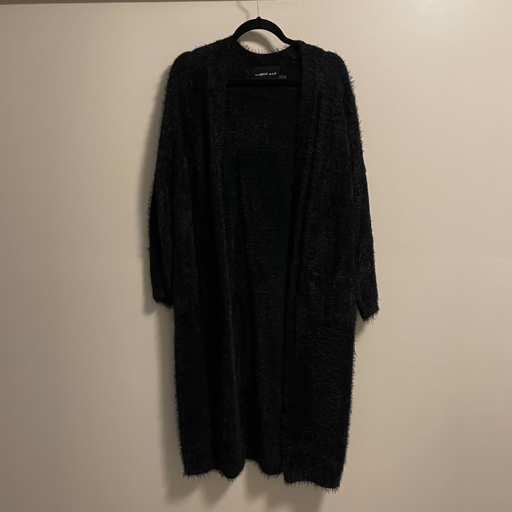 Women’s Long Black Fuzzy Cardigan